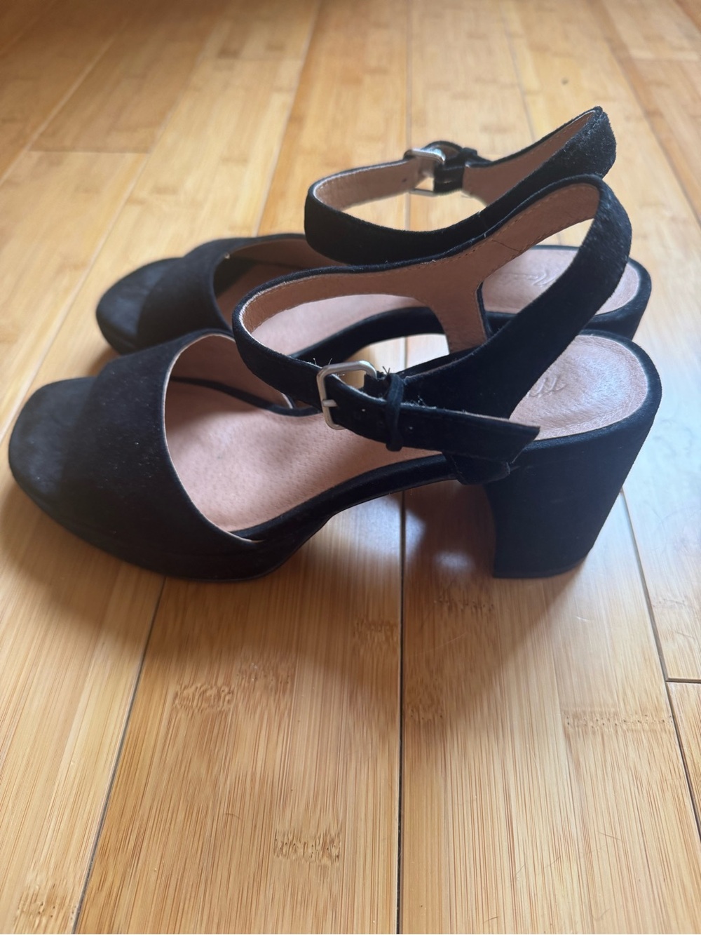 Madewell Black Suede Block Heel Sandals with Ankle Strap